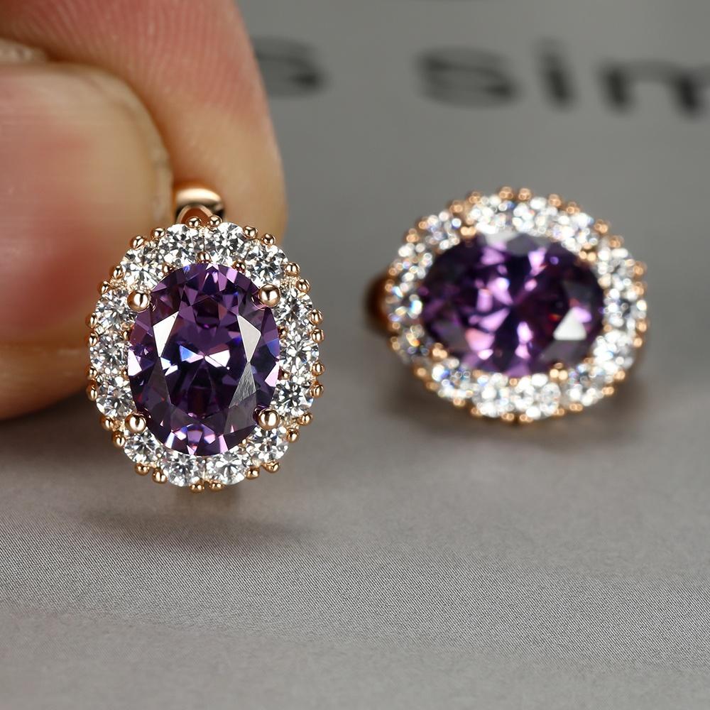 Multicolor Stone Earrings, 18K Plated Bride Engagement Ear Clip Jewelry