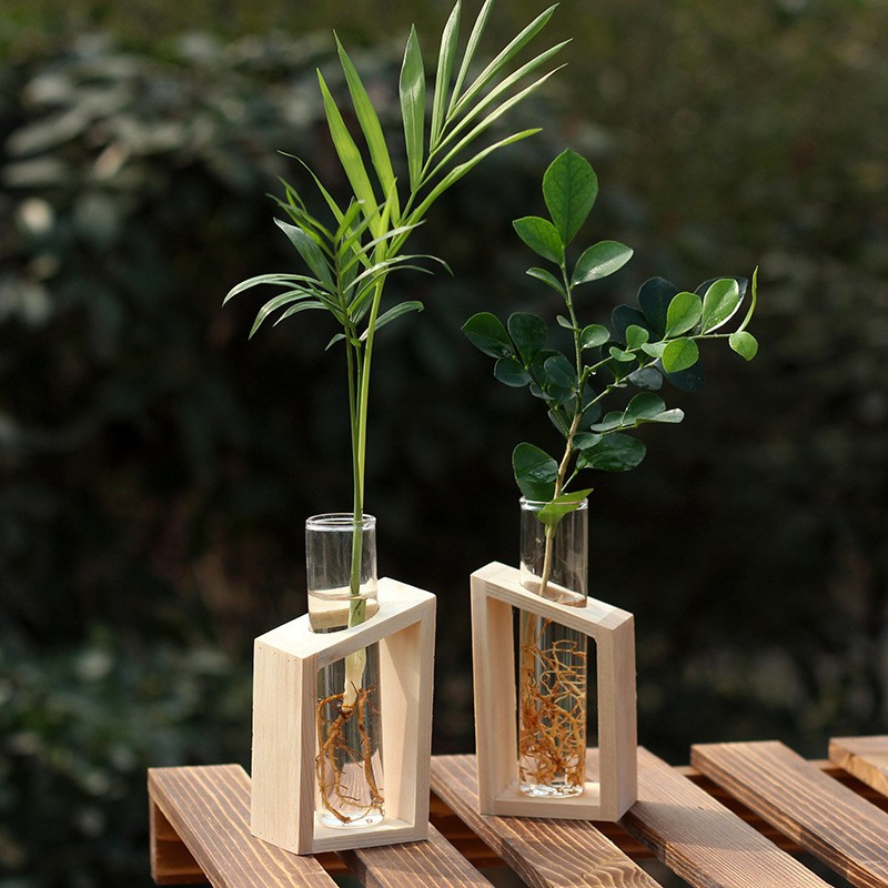 

1pc Simple Home Wooden Carry Flower Stand Hydroponic Wooden Plant Flower Stand Test Tube Glass Vase Decorative Wooden Flower Arrangement Stand