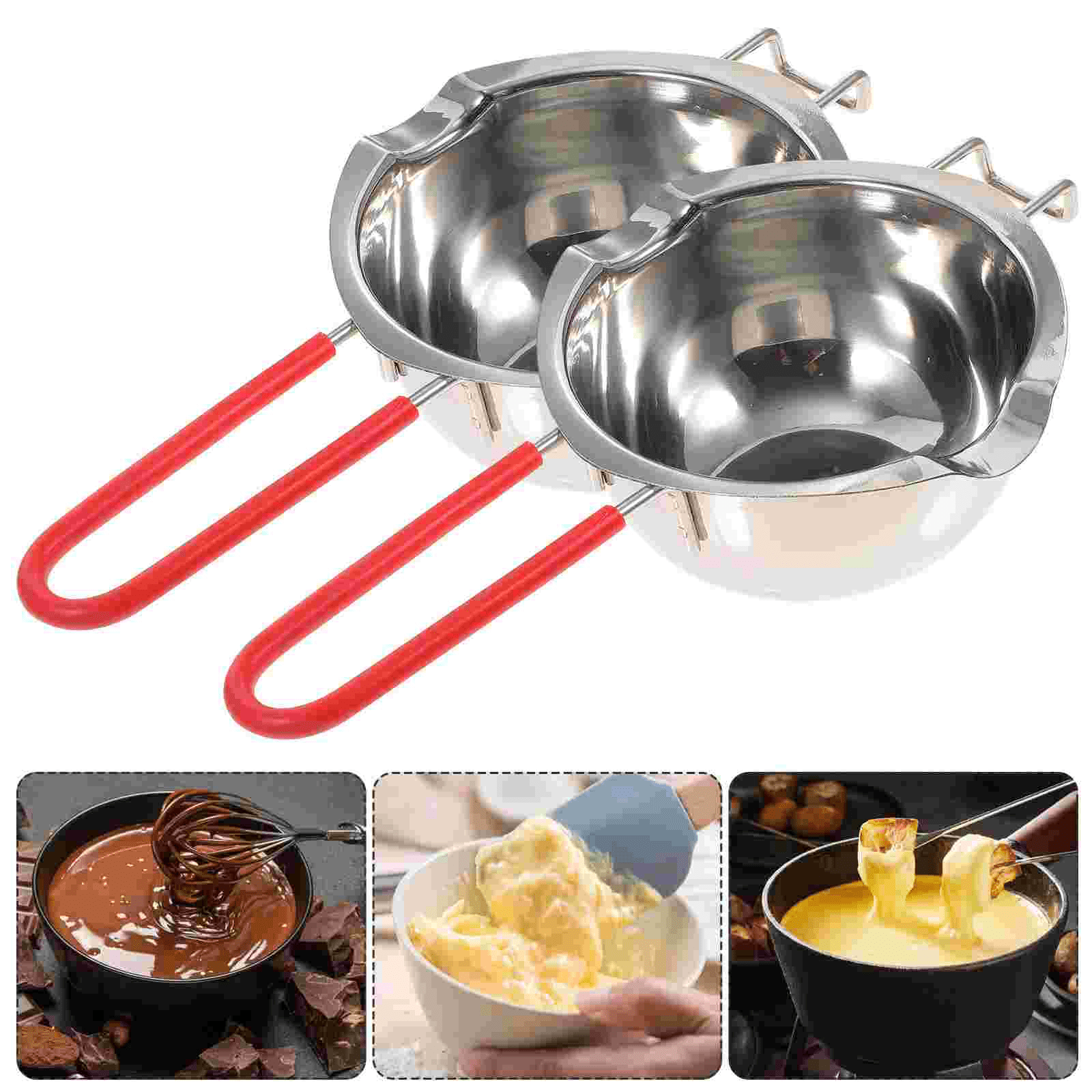 Double Boiler Pot 600ml 304 Stainless Steel with Red Heat Resistant Handle  