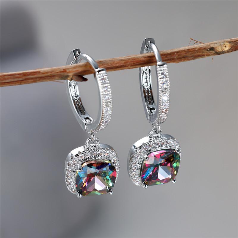 Boho Multicolor Stone Hoop Earrings, Golden Tone