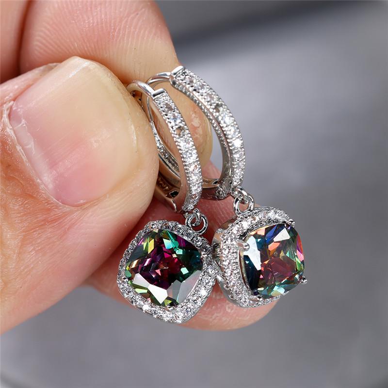 Boho Multicolor Stone Hoop Earrings, Golden Tone