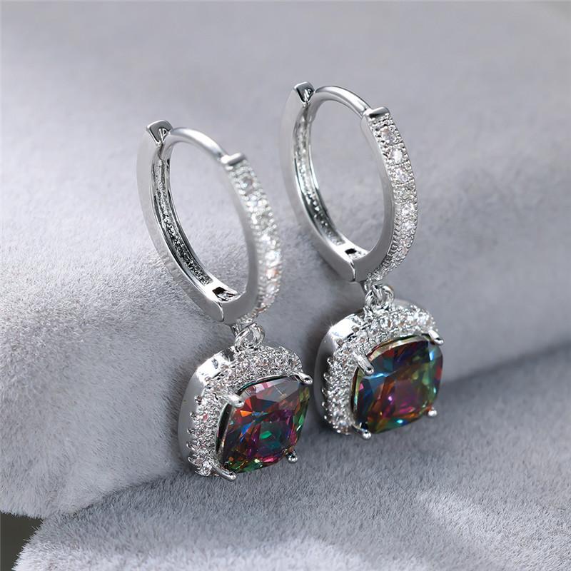 Boho Multicolor Stone Hoop Earrings, Golden Tone