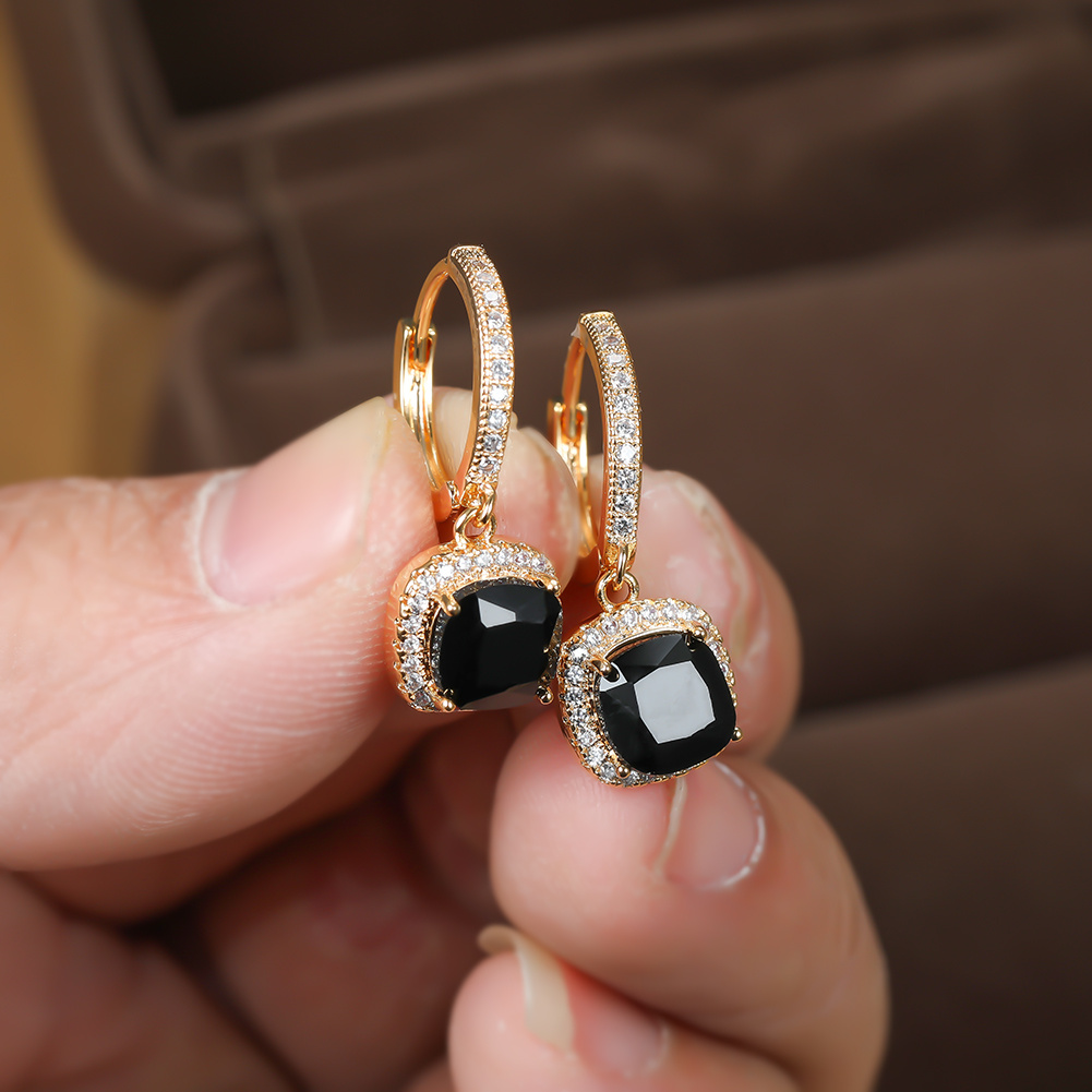 Boho Multicolor Stone Hoop Earrings, Golden Tone