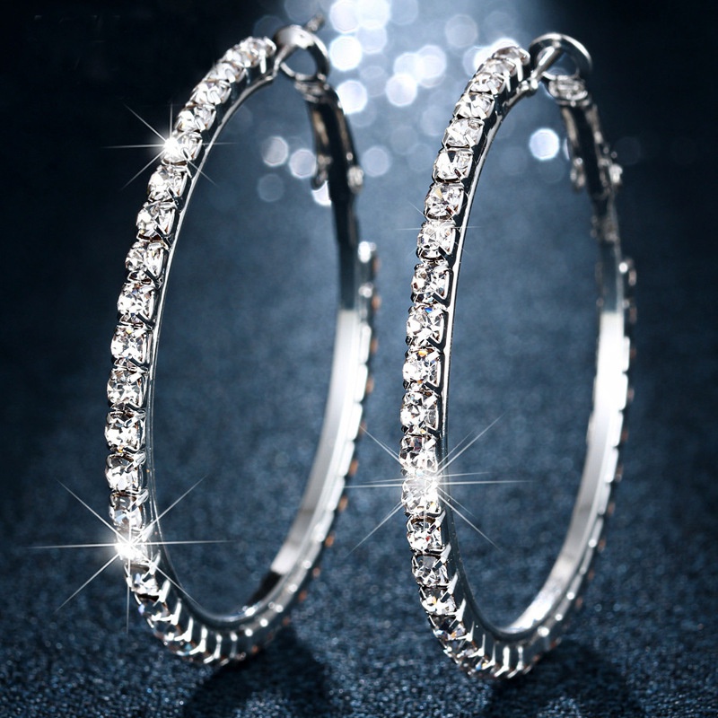 

Sparkle Round Hoop Earrings 925 Silver Plated Zircon Ear Jewelry For Women Wedding Jewelry Gift