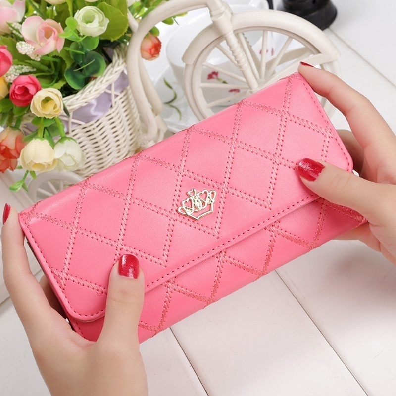 Women Wallets Brand Letter Long Wallet Purse PU Leather Female Clutch Card  Holder-Pink