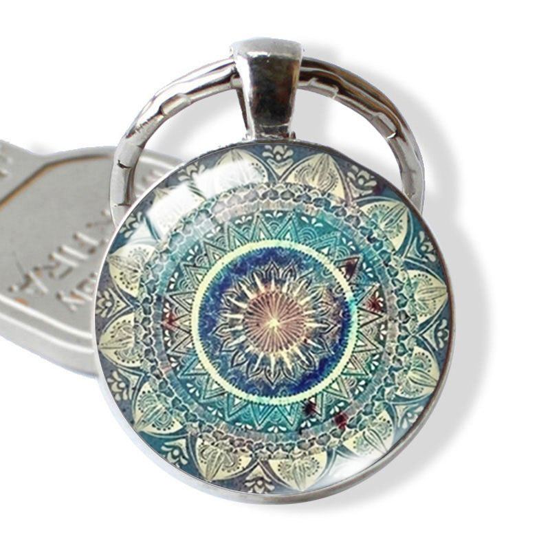 mandala flower yoga keychain necklace vintage bag key chain keyring ornament bag purse charm accessories 3