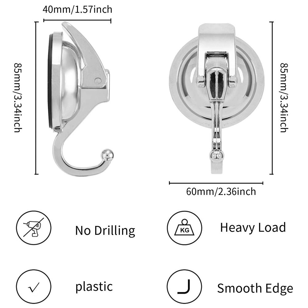 Mighty Hook - Heavy Duty Suction Cup Hooks, Large, Chrome