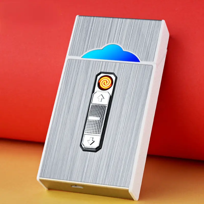 20pcs rechargeable metal cigarette box with windproof usb lighter convenient and stylish details 4