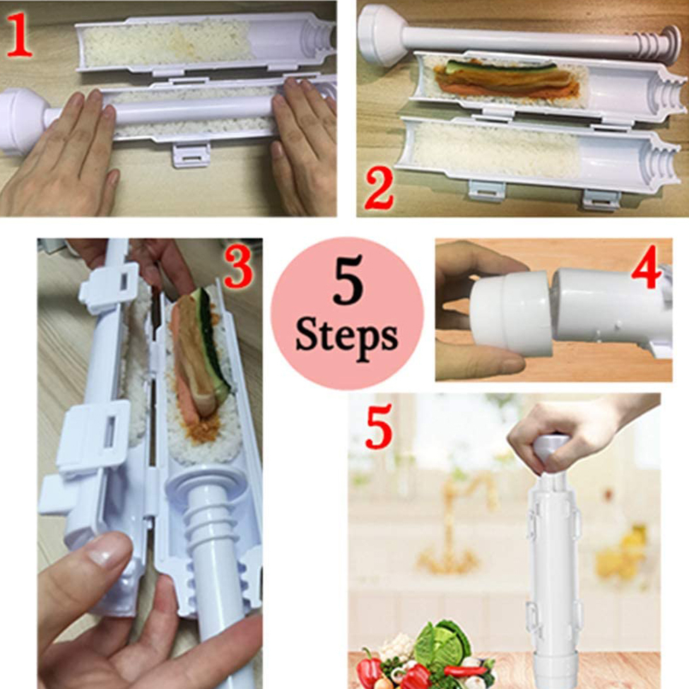 Newest Quick DIY Sushi Maker Set Machine Rice Mold Bazooka Roller