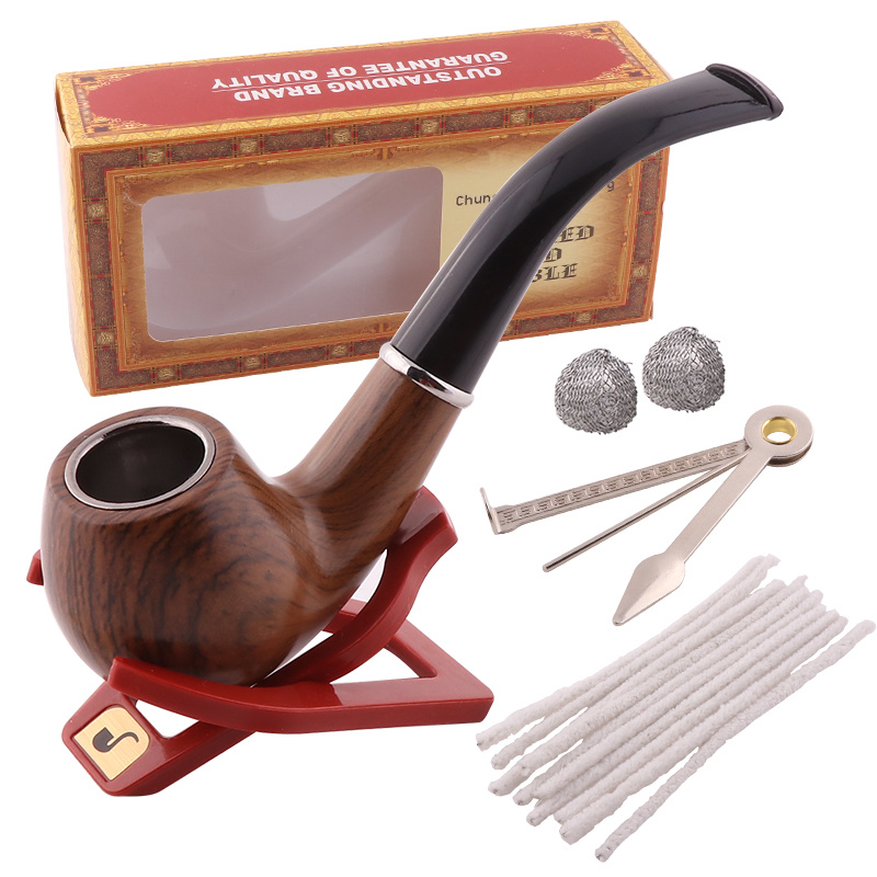  Retro Vintage Wooden Enchase Smoking Pipe Tobacco Cigarettes  Cigar Pipes Gift Durable : Health & Household