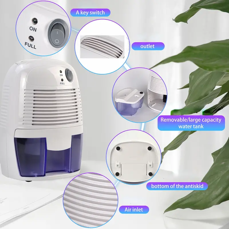 1pc 500ml portable mini dehumidifier for home kitchen bedroom caravan office garage bathroom basement eliminates damp mould and moisture compact and easy to use details 0