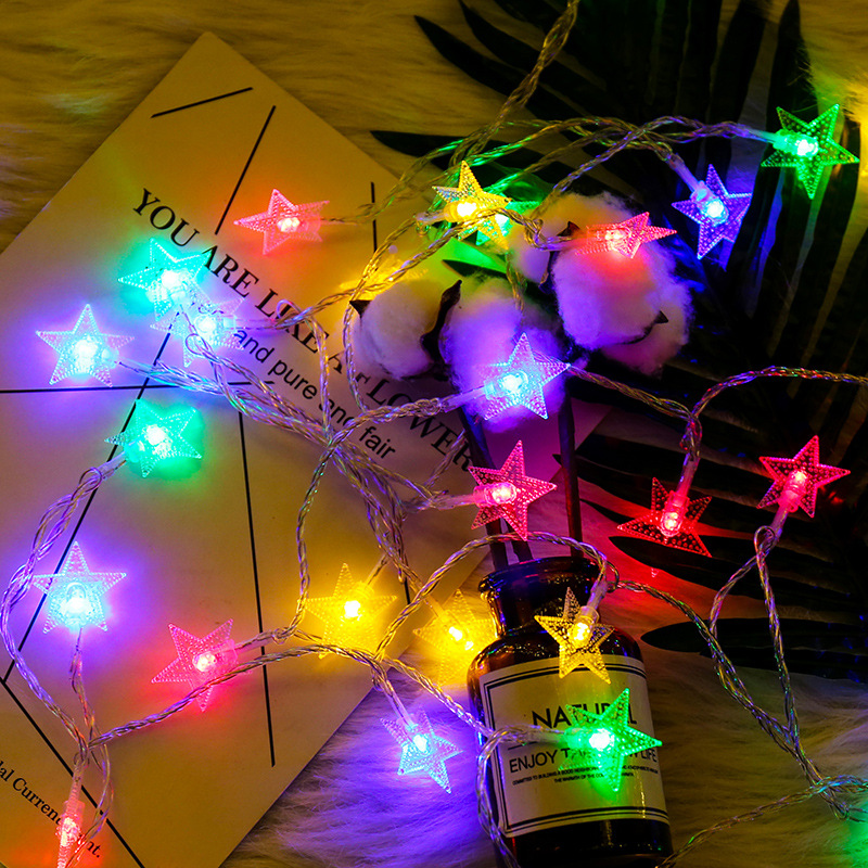 Wnteple Star String Lights, 20Ft 40 LED Star Fairy Lights Battery Operated,  Christmas Twinkle Lights Indoor Outdoor for Bedroom Canopy Patio Wedding