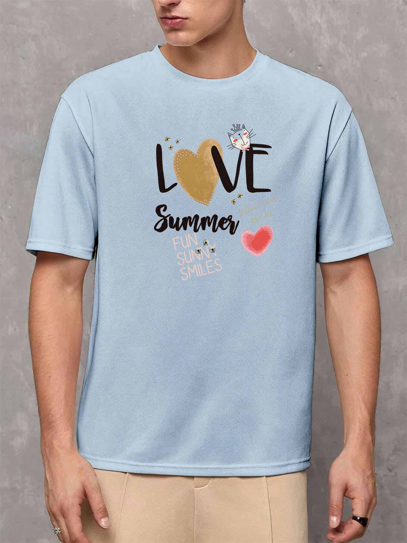 Mens Casual Crew Neck Short Sleeves Love Summer Fun Sunny Smile