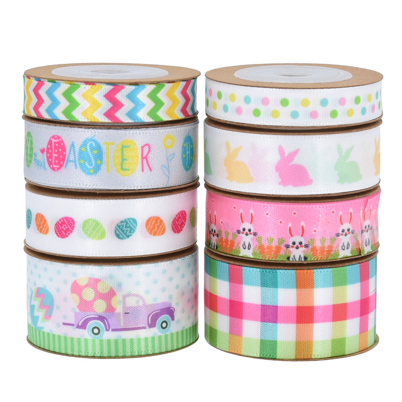 HUIHUANG Easter Ribbon Set Pastel Easter Craft Ribbon Assorted Happy Easter  Day Printed Bunny Egg Gingham Spring Ribbon for Gift Wrapping Decoration