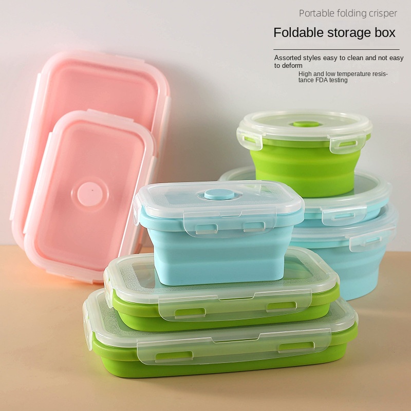 Collapsible Silicone Lunch Box Portable Folding Food Storage Containers  Kitchen Microwave Oven and Freezer Safe
