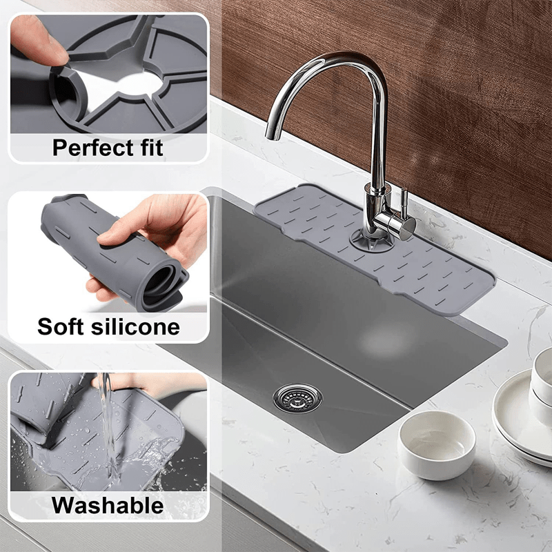 Silicone Kitchen Faucet Mat Sink Splash Drain Pad Bathroom