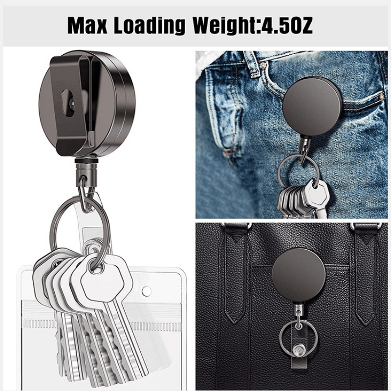 1pc Retractable Id Badge Holder Heavy Duty Metal Body Carabiner Key Chain  Metal Keychain With Belt Clip - Jewelry & Accessories - Temu