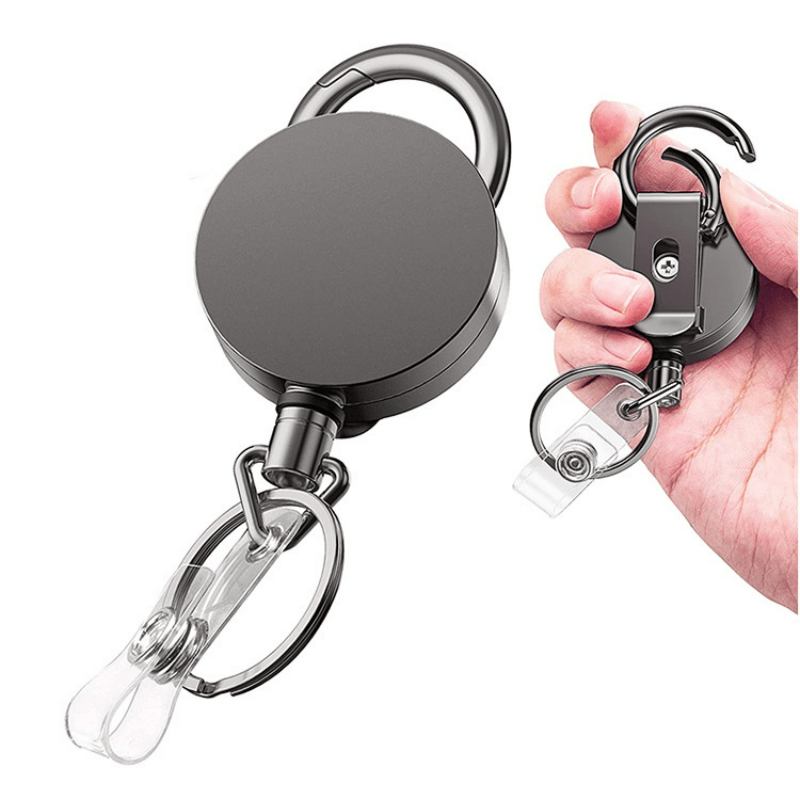 Heavy Duty Retractable Id Badge Holder With Metal Carabiner And Belt Clip -  Securely Hold Your Keys And Id Card - Temu Bahrain