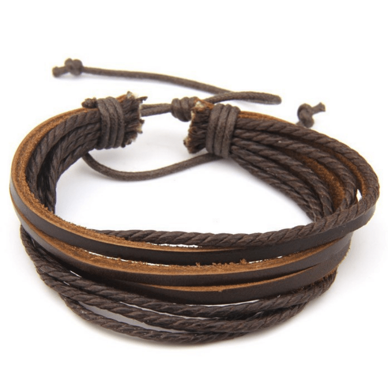 Woven Leather Rope Wrapping Men′ S Leather Bracelet Double-Layer