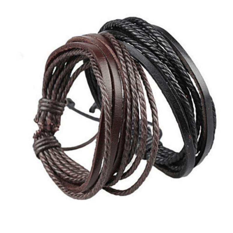 Woven Leather Rope Wrapping Men′ S Leather Bracelet Double-Layer