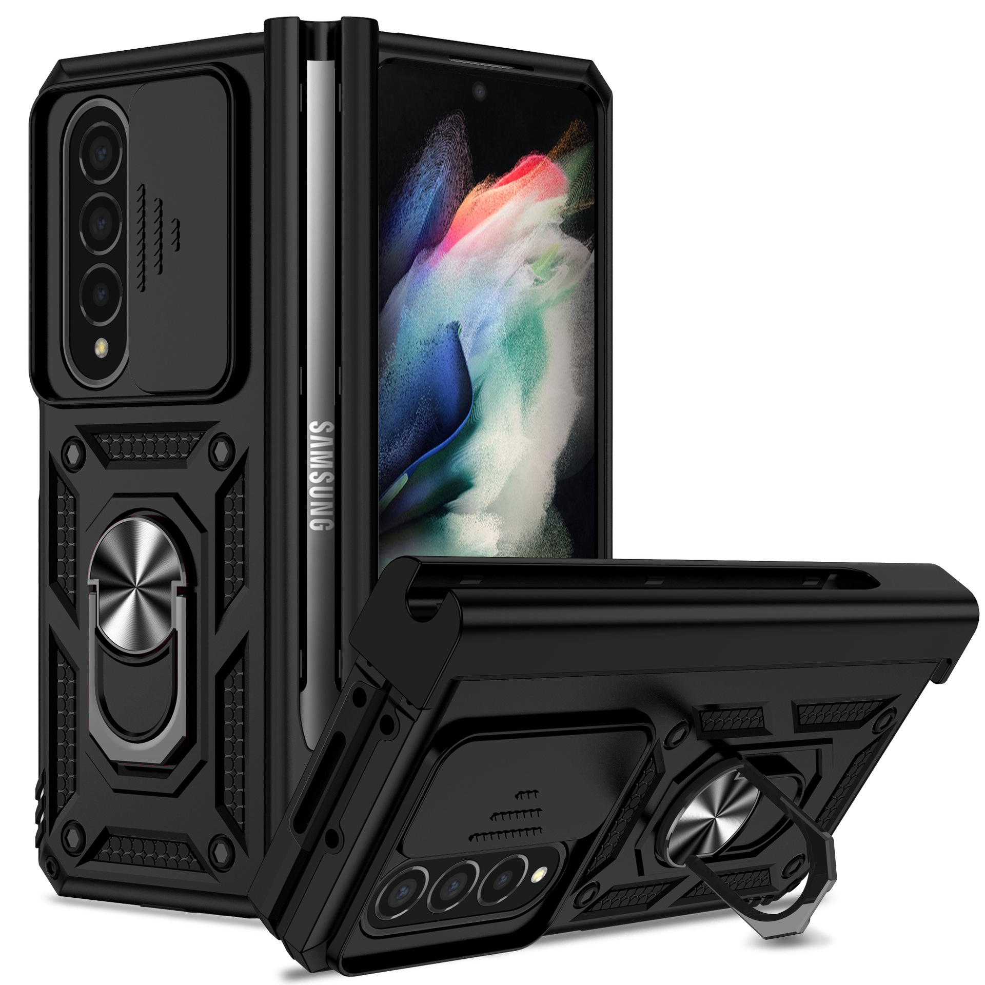 Étui de protection pour Samsung Galaxy Z Flip 5 Case avec protecteur d'écran  arrière intégré, étui de couverture de téléphone anti-chute PC brillant  pour Galaxy Z Flip 5