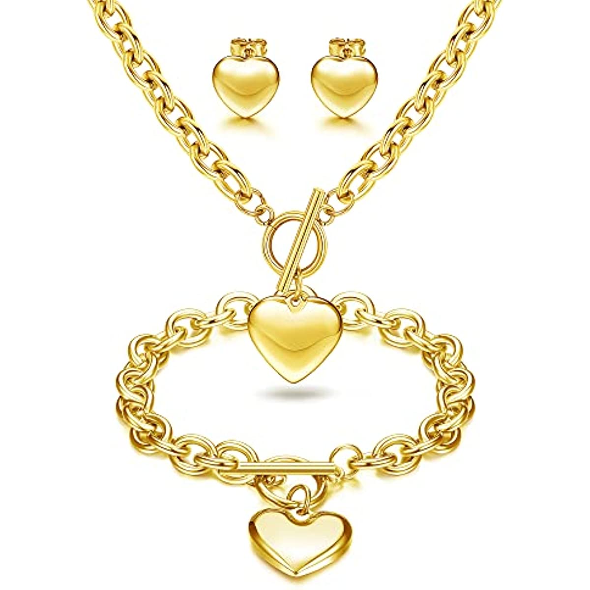 18k Gold Plated Jewelry Set Chain Necklace Chain Bracelet - Temu