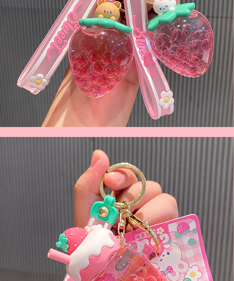 Mortilo Keychains Strawberry Fruit Jar Into Oil Keychain Pink