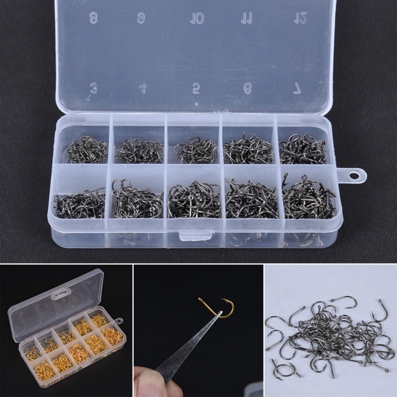 100/600pcs Premium Carbon Steel Fishing Hook Set - 10 Sizes Of Barbed Jig  Hooks With Hole
