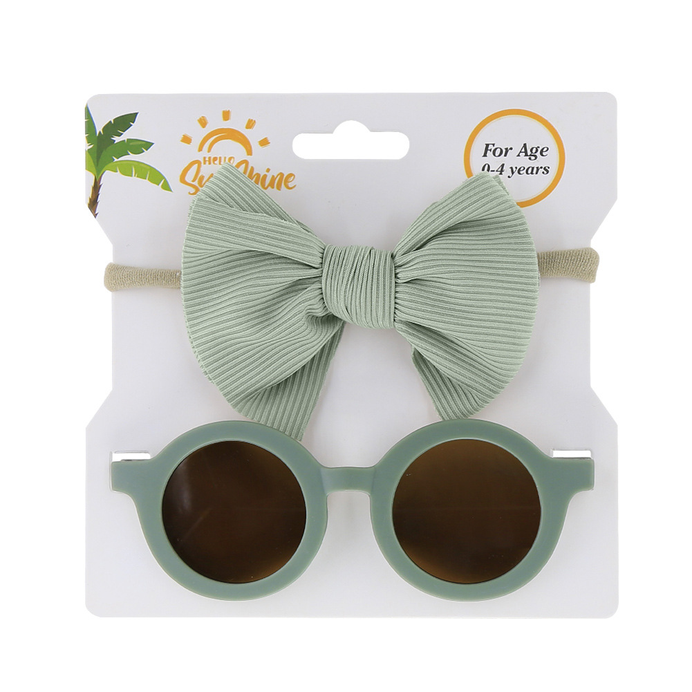 3Pcs/set Cute Kids Print Bows Headband Round Sunglasses set
