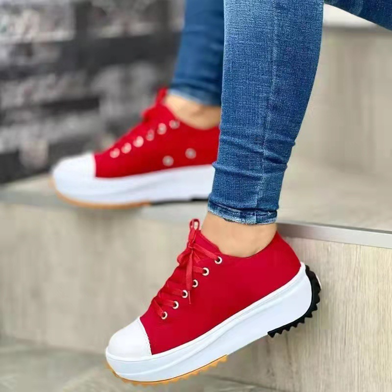 Zapatillas de lona estilo bamba suela plataforma mujer color rojo