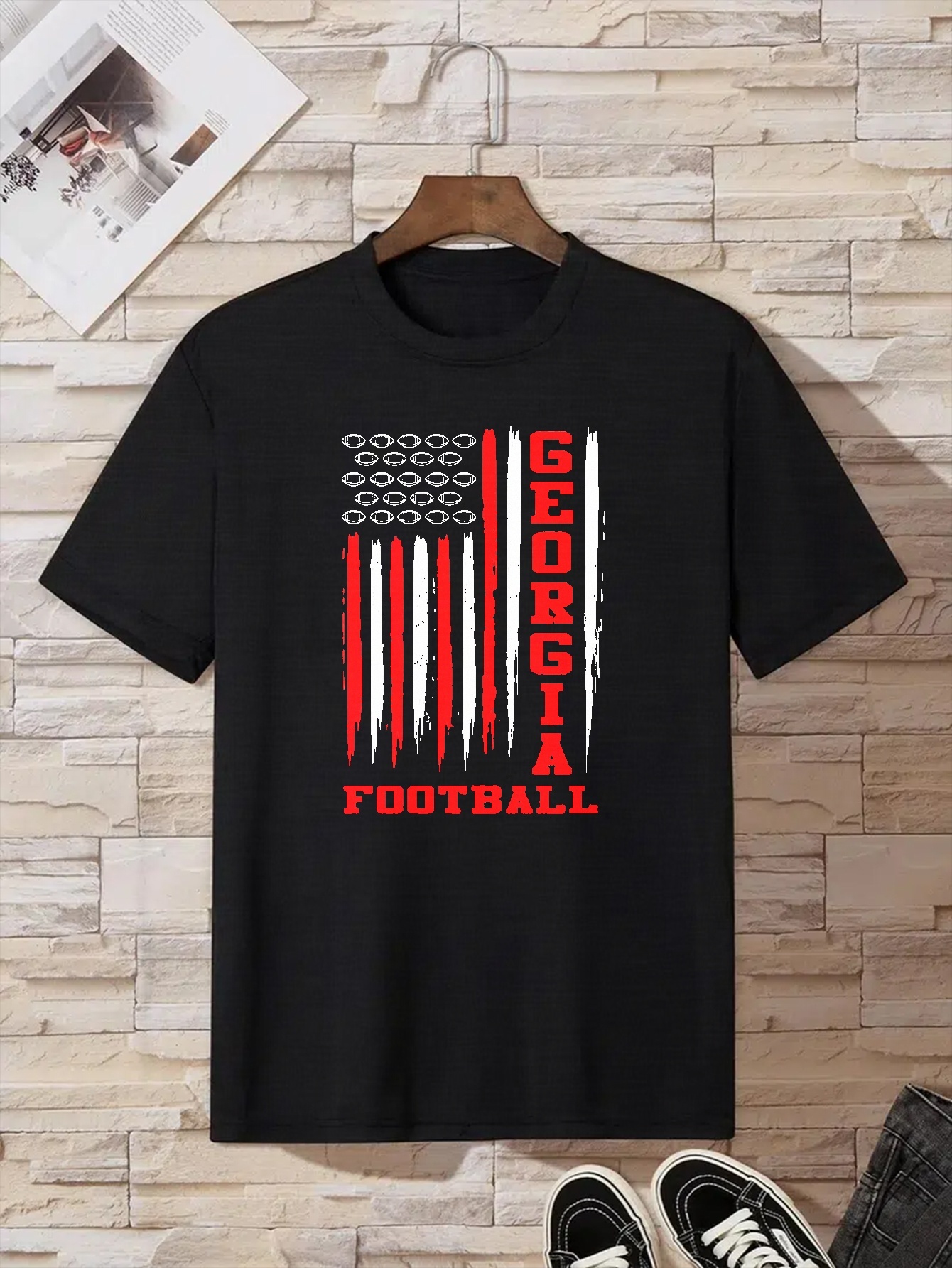 Men's American Football Print Short Sleeve T Shirt Crew Neck Tee