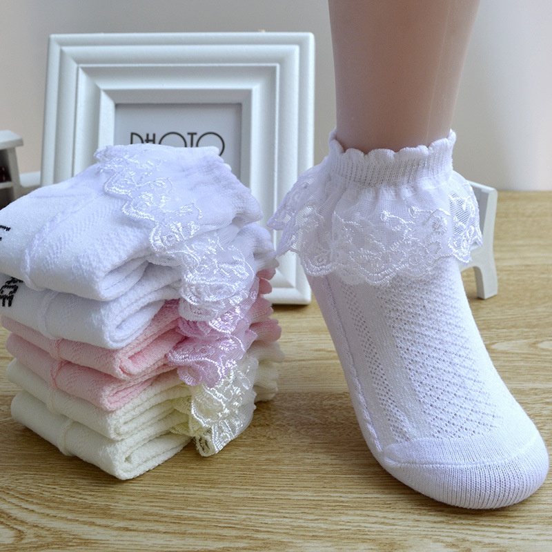 5 Pairs Women s Ankle Socks Winter Lace Frilly Non Slip Crew Socks