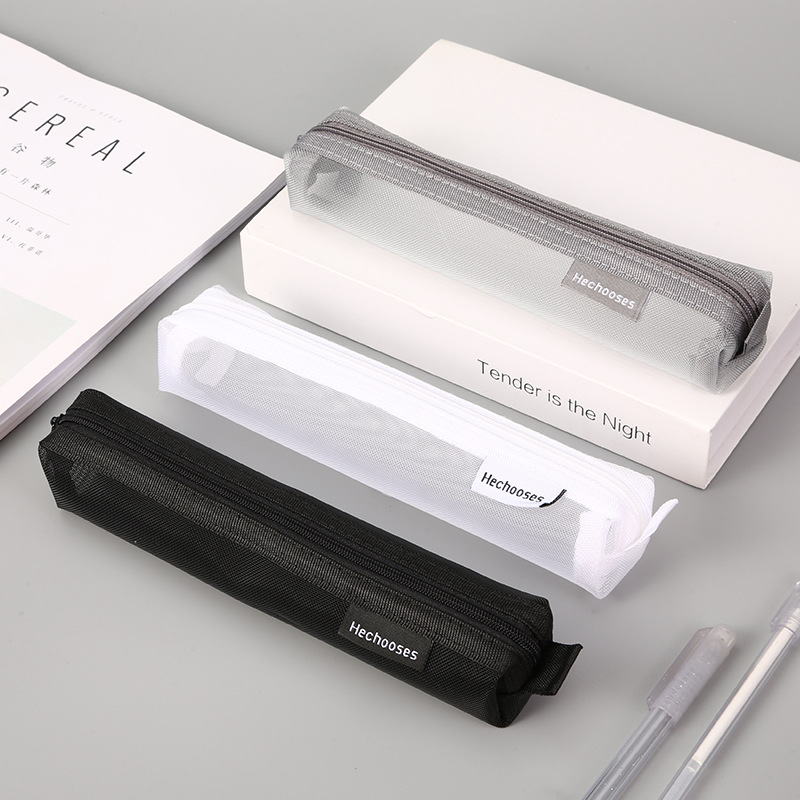 Simple Mesh Transparent Pencil Case Storage Pen Bag Zipper - Temu