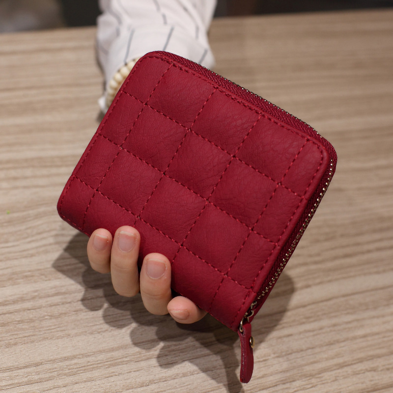 Solid Color Slim Card Purse, Portable Credit Card Holder With Zipper, Faux  Leather Wallet With Rhombus Pattern - Temu