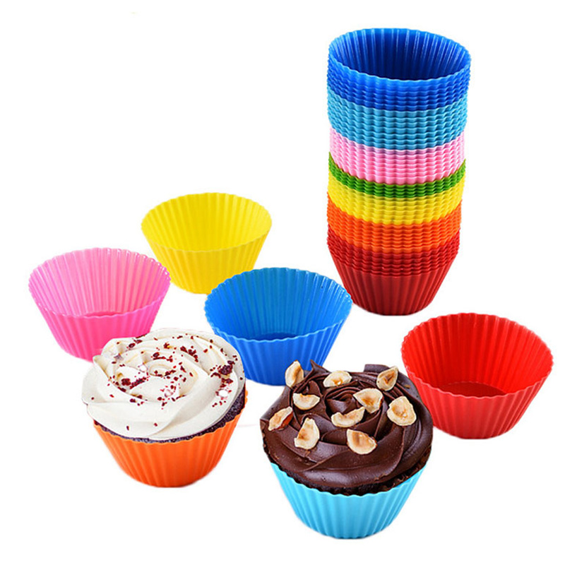 DERGUAM silicone muffin cups, derguam 50 pack silicone baking cups,  non-stick food-grade reusable muffin liners, 5 colors round cupca