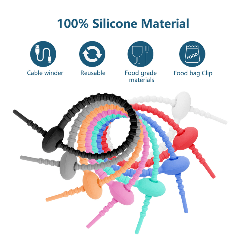 Reusable Silicone Ties & Bag Clips - All-purpose Cable Straps