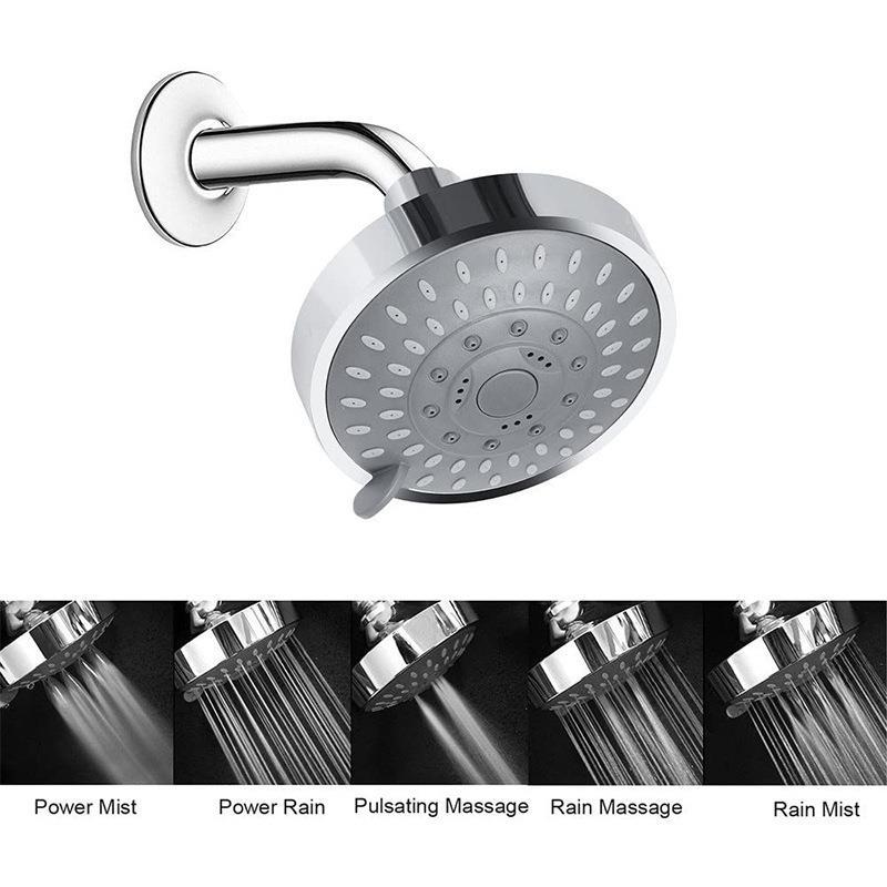 1pc Shower Head High Pressure Rain Fixed Showerhead 5-Setting With  Adjustable Metal Swivel Ball Joint - Relaxed Shower Experience Even At Low  Water Fl
