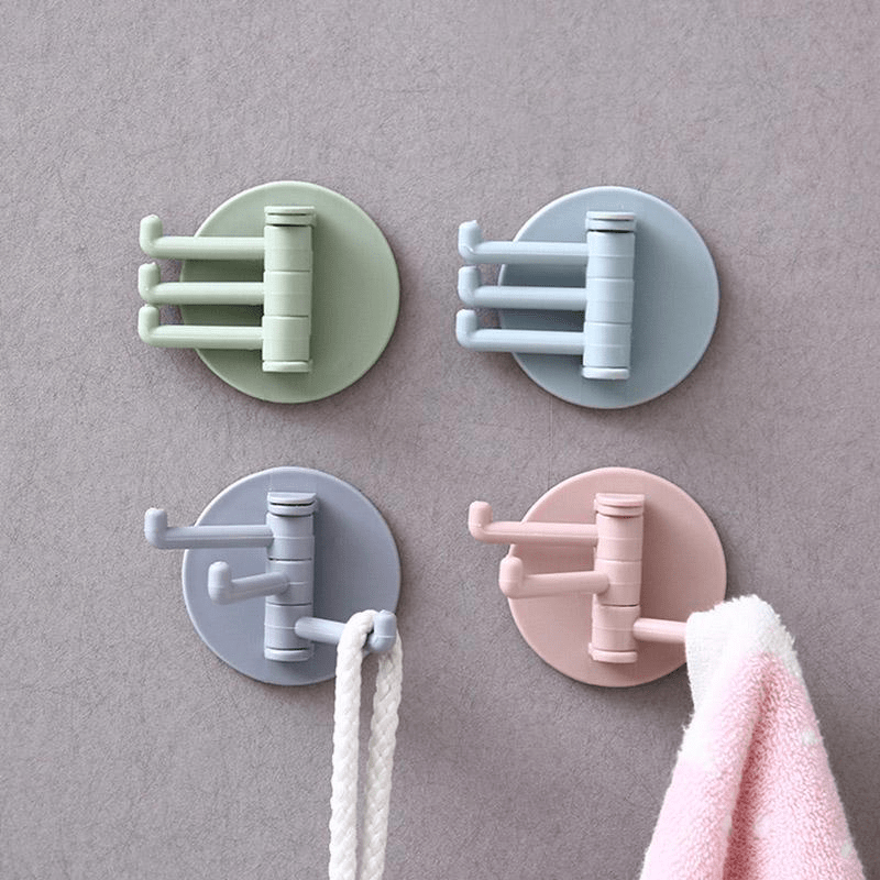 

3-branch Traceless Hanging Hook - Multifunctional Rotary Hook For Kitchen & Bathroom Walls - Punch-free Installation!
