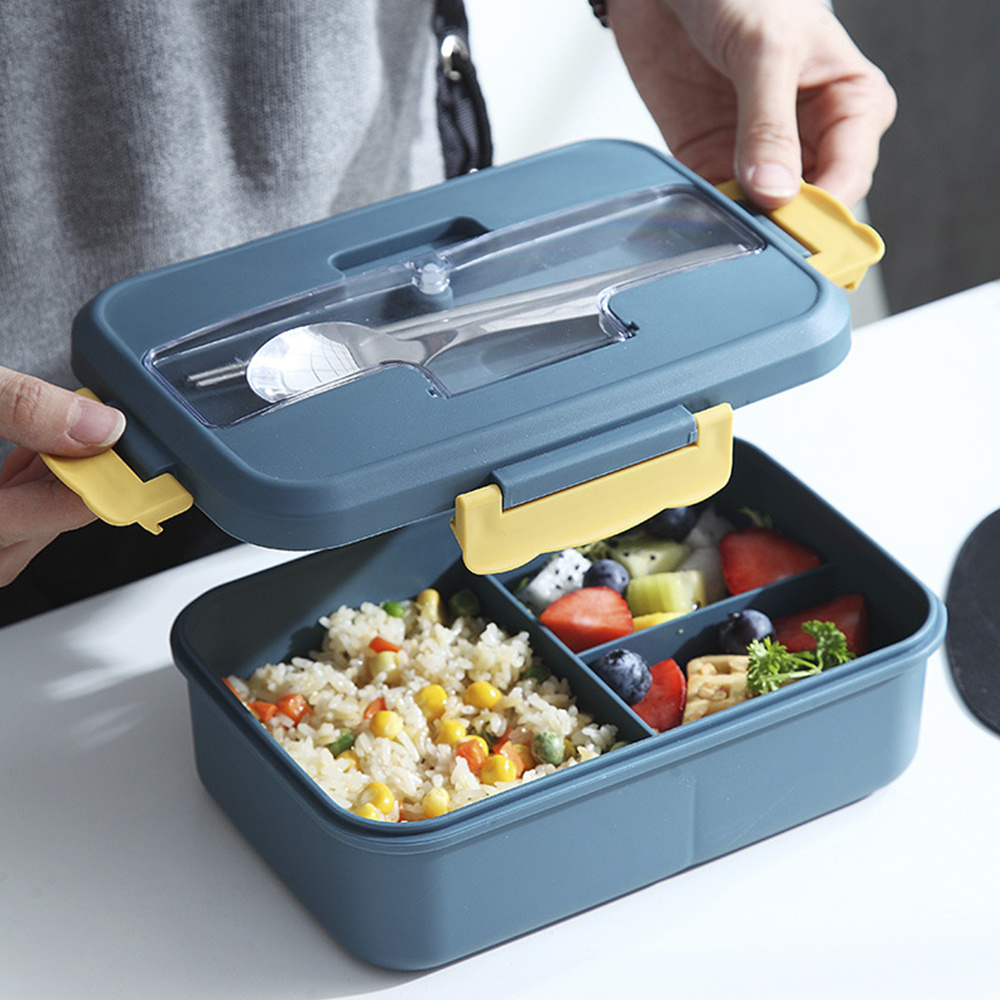 Lunch Box Avec 3 Compartiments Et Couverts, Bento Box Hermétique
