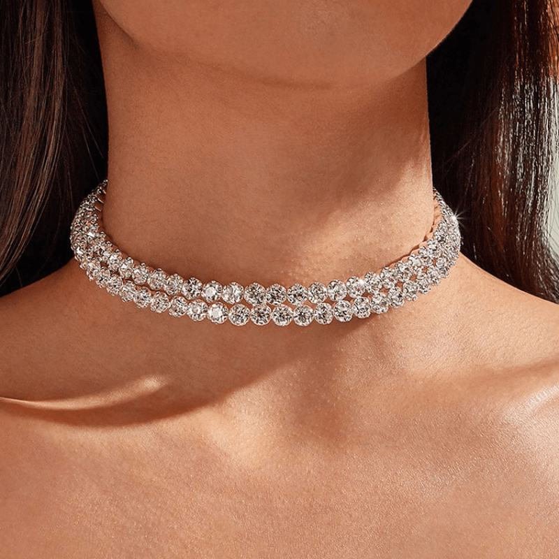 1 2 3 Rows Rhinestone Choker Necklace For Women