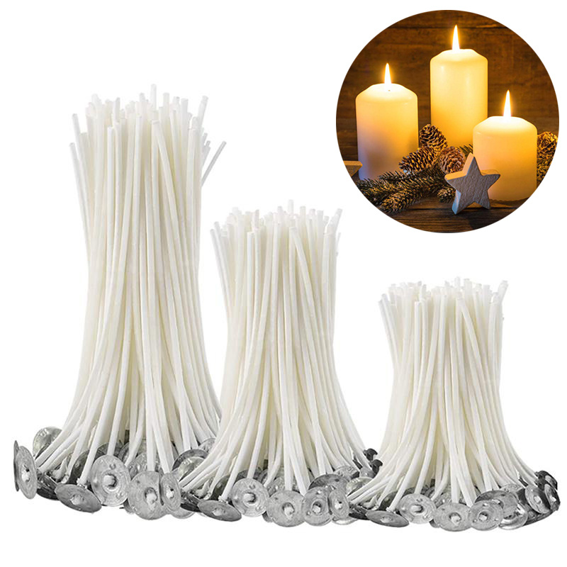 100pcs Candle Wicks 8 inch Cotton Core Candle Making Supplies Pre-tabbed, Size: 8/20cm, White