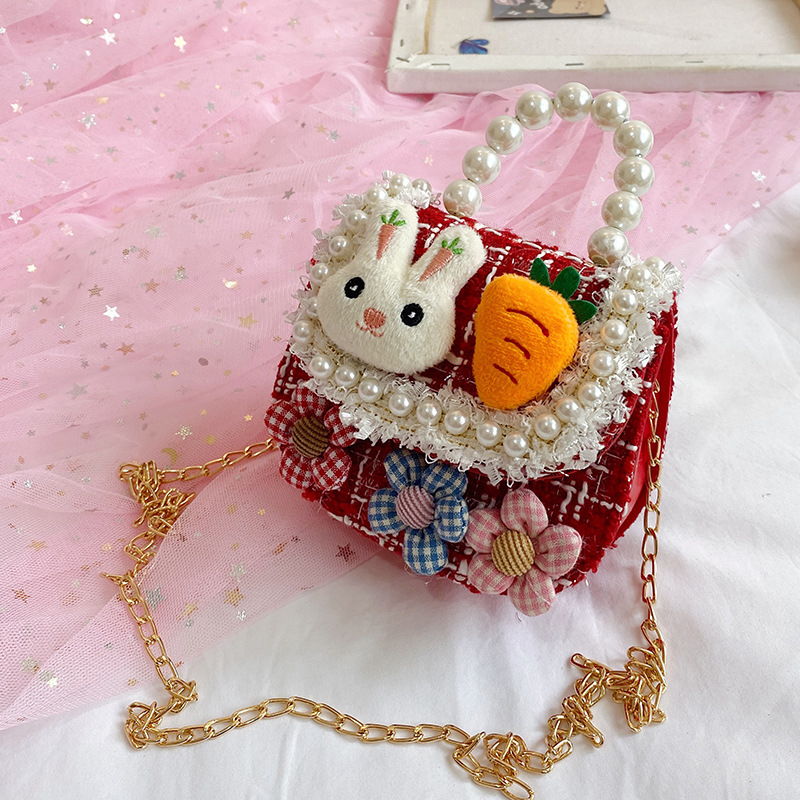 Mini Bunny Decor Tweed Handbag Cute Cartoon Chain Crossbody Bag