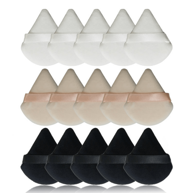 Esponja de polvo triangular, 3 piezas de terciopelo negro + 3 esponjas de  maquillaje de terciopelo blanco para base de cara, diseño triangular