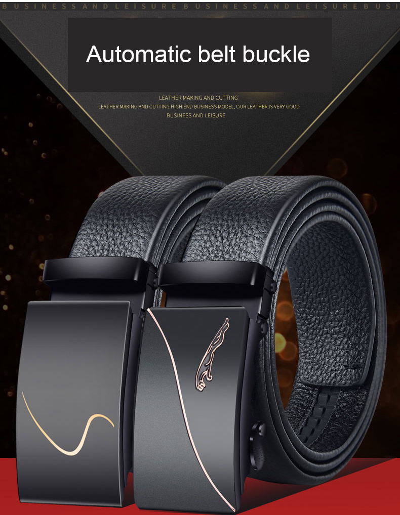 Men's Leather Belt Metal Automatic Buckle Brand High Quality Luxury Belt  For Men Famous Work Business Black Cowskin Strap - Temu United Arab Emirates