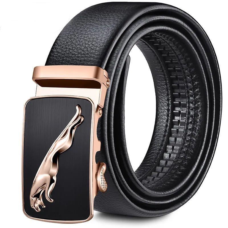 Men Leather Belt Metal Automatic Buckle Brand Luxury Belts for Men Famous  Work Business Black Cow skin PU Strap