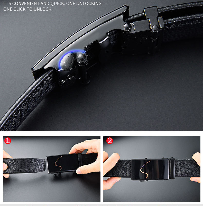 Men Leather Belt Metal Automatic Buckle Brand Luxury Belts for Men Famous  Work Business Black Cow skin PU Strap