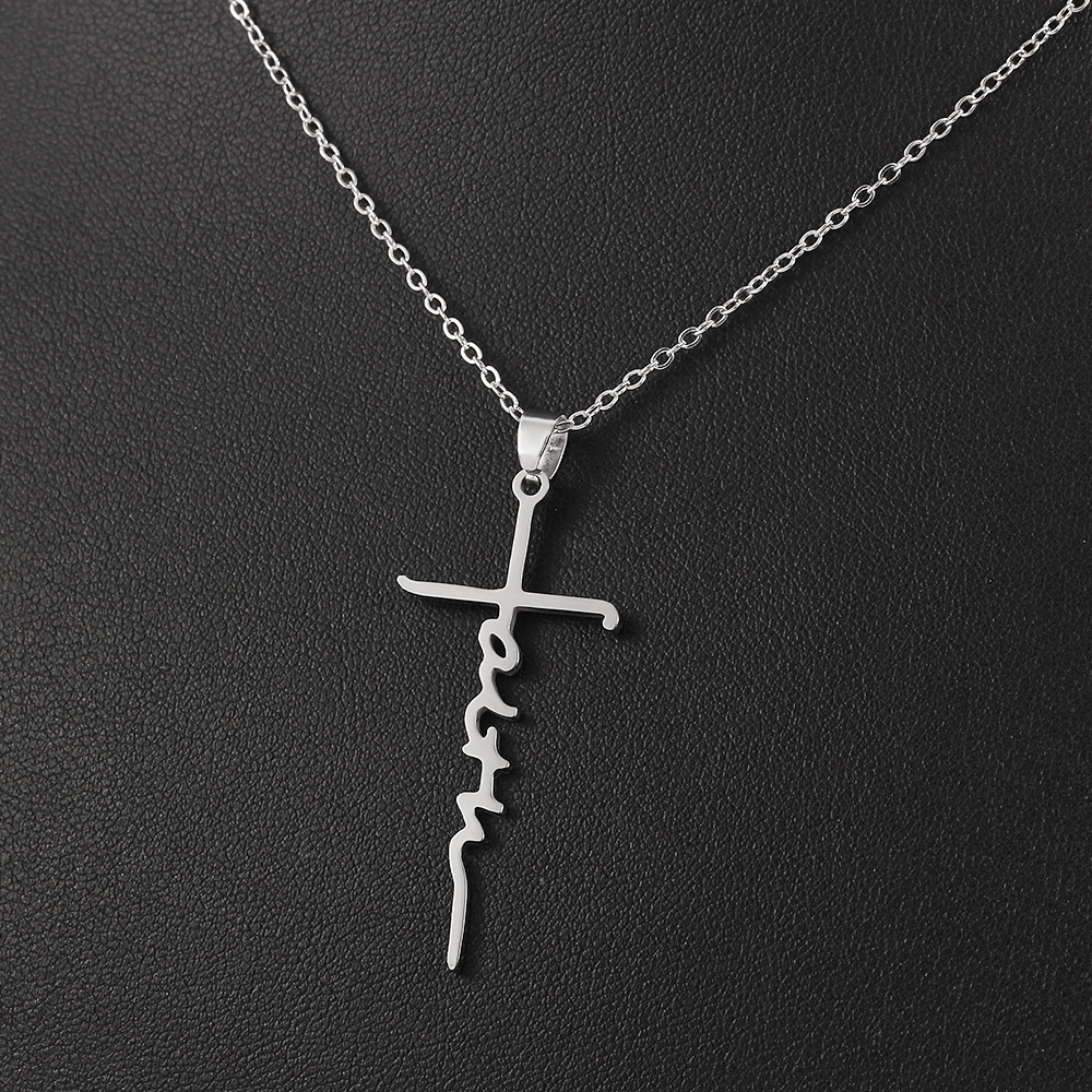 

1pc Stainless Steel Faith Pendant Necklace For Men Women,19 Inches Necklace