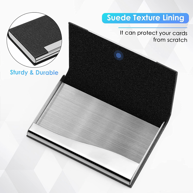Business Card Holder for Men and Women (Slim Minimalist Design Case,  Stainless Steel Metal, Fits 18 Business Cards in Pocket)