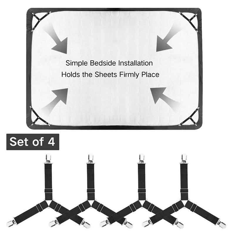 Bed Sheet Holder Straps, Adjustable Bed Sheet Fastener and 3 Way Mattress  Cover Holder Fasteners The Triangle Bed Sheet Keeper with Heavy Duty Grippers  Clips (Triangle white/ Black Set of 6) 