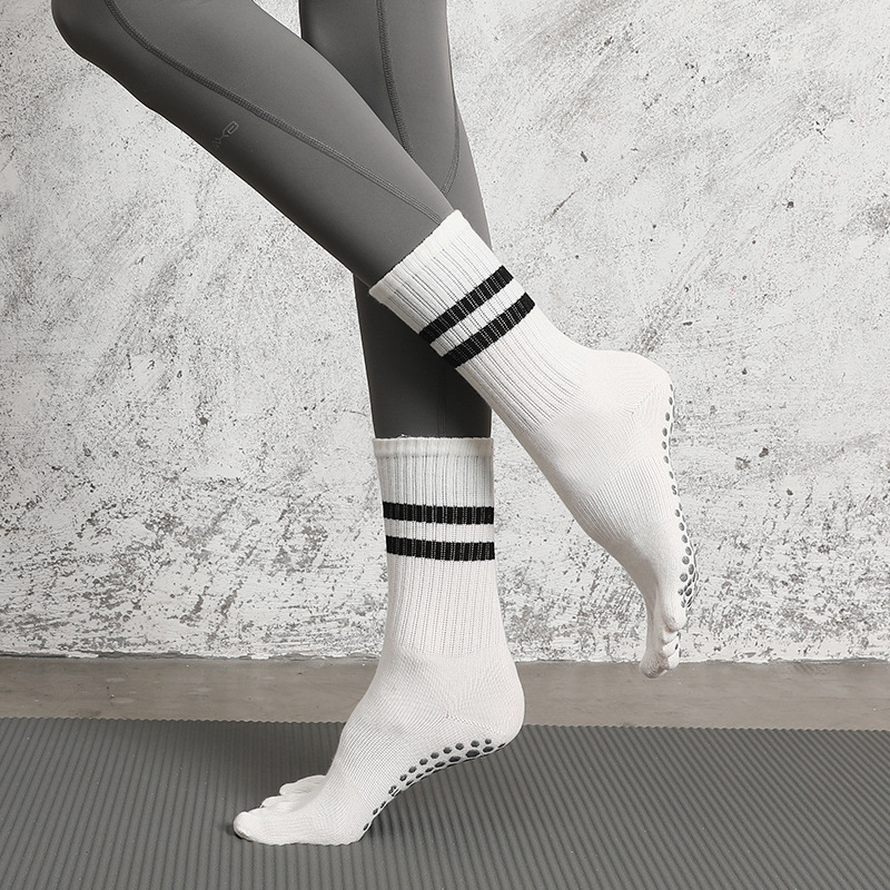 Anti Slip Five Toe Split Yoga Socks Ribbed Stripes Long - Temu Canada